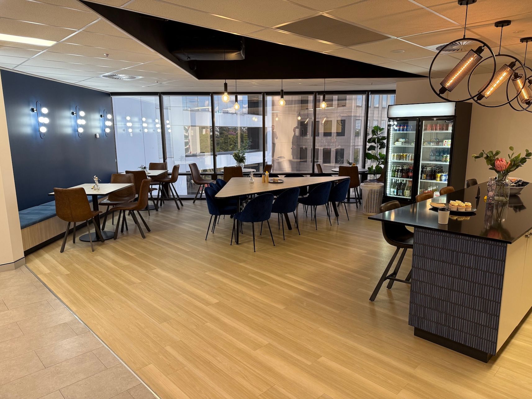 A modern kitchen area in an office